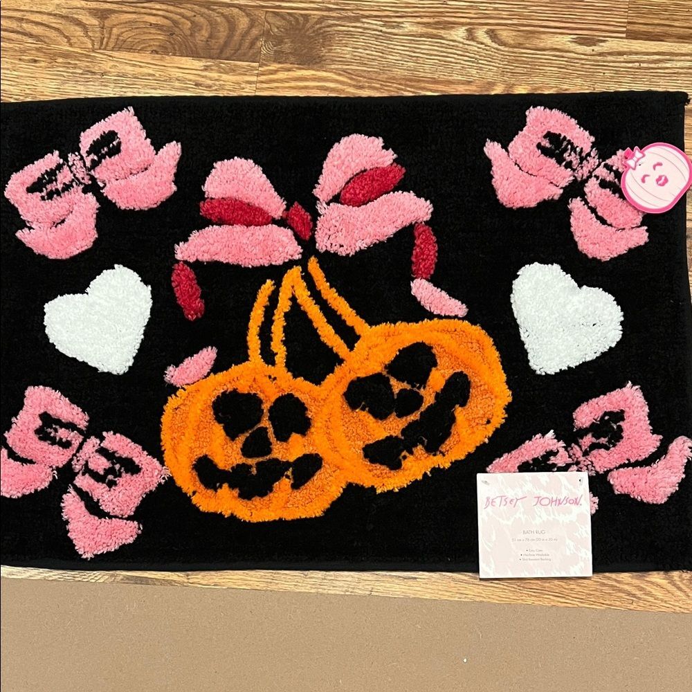 Betsey Johnson Halloween Themed Black Rug with Pumpkins and Bows
